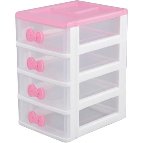 Lovely Girls Receiving Storage Cabinets Box Room Desktop Makeup Organizer With Four-tier Desk Receiving Drawers N Pink Bowknot (1)