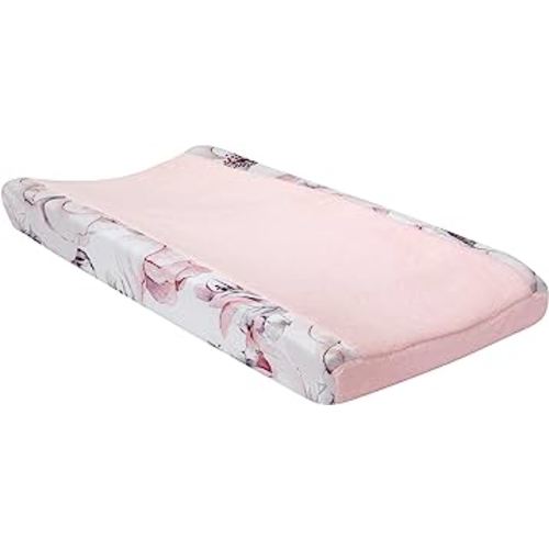 Lambs & Ivy Signature Botanical Baby Pink/Gray Floral Minky Changing Pad Cover