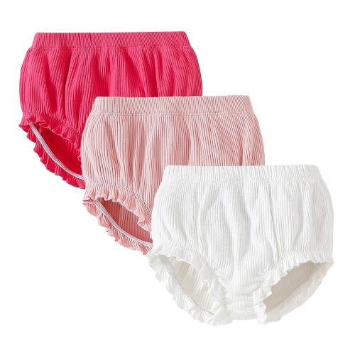 SOBOWO 3-Pack Bloomers for Baby Girls Diaper Covers Ribbed Ruffle Solid Triangle Baby Girl Shorts Summer Toddler Underwear
