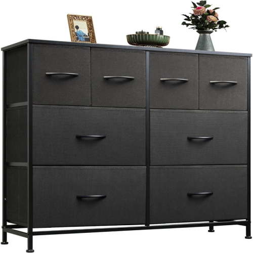 Bigleap 8-Drawer Wide Dresser for Bedroom, Large Fabric Storage Tower for Living Room, Closet & Entryway Organization,Black
