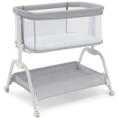 HARPPA Baby Bassinet Bedside Sleeper, 6 Height Adjustable, Grey, 0-5 Months, Mesh Design