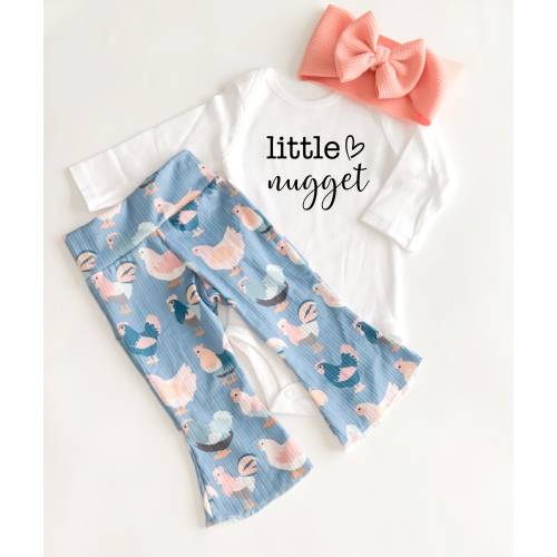 Baby Girl Bell Bottom and Bow Set, Chicken Little Nugget Baby Girl Bells, Country Newborn Coming Home Outfit