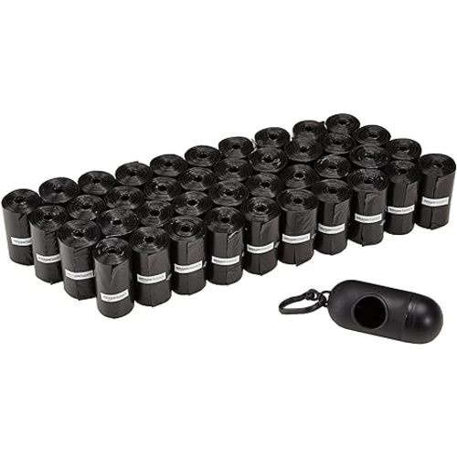 Amazon Basics Poop Bags With Dispenser and Leash Clip, Unscented, Standard, 600 Count, 40 Pack of 15, Black, 13 Inch x 9 Inch - 15 Count (Pack of 40)