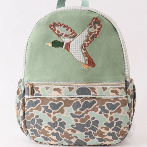 Green camouflage duck applique boy schoolbag