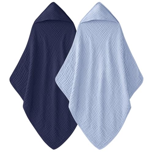 Unnivoll Hooded Baby Towels for Newborn - 2 Pack, 100% Muslin Cotton, Baby Bath Towels with Hood, Soft and Absorbent for Boys, Girls Infant, Toddler and Kids, Large 32x32 Inches, Newborn Essential