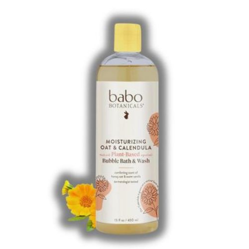 Babo Botanicals Moisturizing Oat & Calendula Bubble Bath & Wash |- for Dry or Sensitive Skin - for All Ages - Vegan - Lightly Scented - (15 oz)