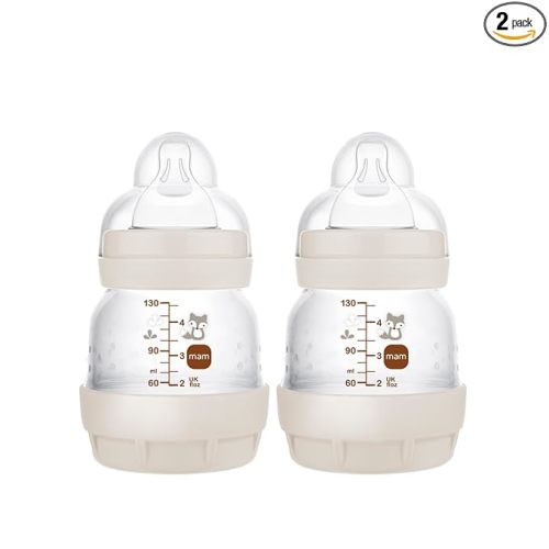 MAM Easy Start Anti-Colic Baby Bottles, Extra Slow Flow, Breastfeeding-Like Silicone Nipple Bottle, Reduces Colic, Gas, & Reflux, Easy-to-Clean, BPA-Free, Vented Baby Bottles for Newborns, 0-3 Months