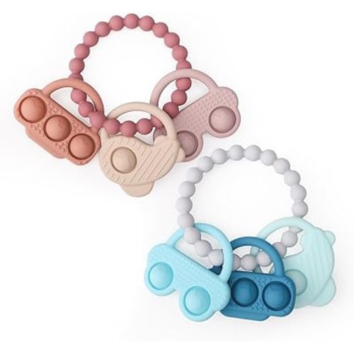 2 Packs Baby Teething Toy for 0-6 6-12 Months, Silicone Baby Teether for Sore Gums, BPA-Free Teething Rings for Infant Boys & Girls, Easy-to-Hold Teething Chew Toys