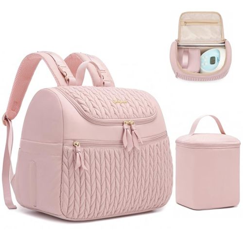 Breast Pump Bag for Spectra S1/S2 & Medela – Insulated Cooler Bag, 13" Laptop Sleeve, Diaper Bags Backpack – Lightweight, Water-resistant & Stylish for Work, Travel, Pink