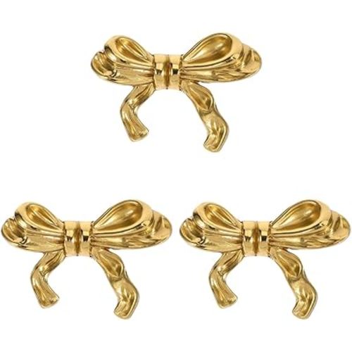 DOITOOL Gold Bow Knobs for Dresser: Bow Shape Cabinets Knobs Metal Drawer Decorative Dresser Vintage for Home Kitchen Cabinets - 3 Pack