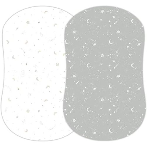 Baby Bassinet Sheets for Boy, Girl (Galaxy, Moon and Stars) 2-Pack - Fitted Bedside Bassinet Sheets - Buttery Soft Cotton Blend for Standard Bassinet Mattress Pad - Compatible with Halo Bassinest