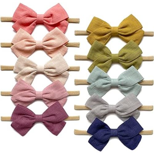 Cherssy Baby Girl Headbands and Hair Bows, 10pcs Stretchy Nylon Hairbands for Newborn, Infant, Toddlers