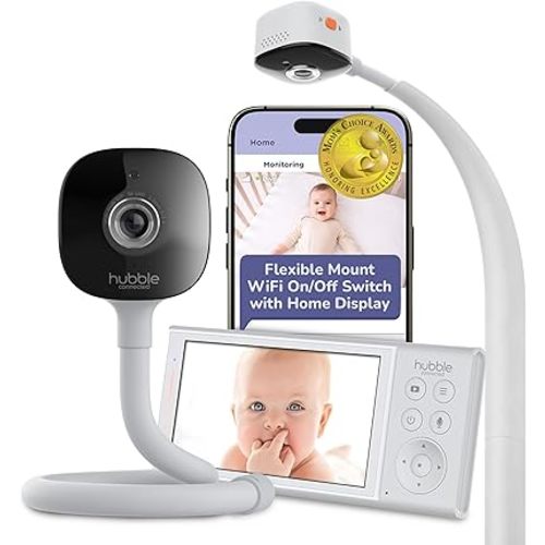 HUBBLE CONNECTED GoBaby AI Pro Baby Camera Monitor — 2K Ultra Clear HD Camera w/ 5” HD Home Display — Covered Face, Rollover, True Cry Alerts, Sleep Trainer & Soother, w/Flexible Mount, Power Cables