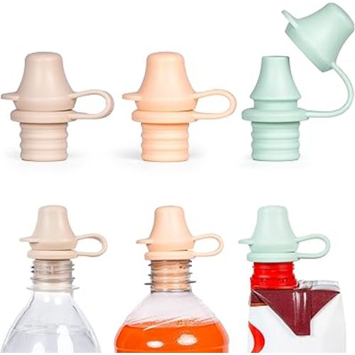 Original Water Bottle Topper for Toddlers – 100% Silicone Sippy Top Spout with Protective Cap Makes The Bottle Top a Spill Proof Lid for Kids and Adults - 3 Pack - Pastel