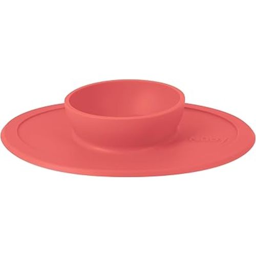 Nuby Sure Grip Silicone Feeding Bowl - Toddler Suction Plate - 6+ Months - Coral