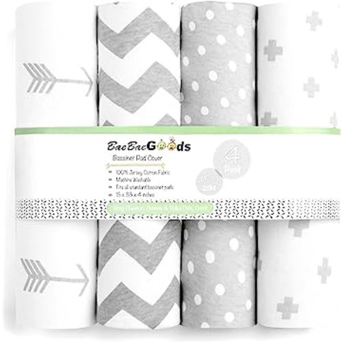 Bassinet Bed Sheets – Bassinet Fitted Sheets 4 Pack – 100% Jersey Knit Cotton Cradle Sheets – Bassinet Bedding for Standard Size Oval or Rectangular Bassinet Pads – Bassinet Sheet for Boy & Girl