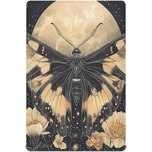 Vintage Moth Flowers Stars Moon Black Crib Sheets for Boys Girls Baby Soft Fitted Sheet for Standard Crib Toddler Bed Mattresses 39 x 27 inch