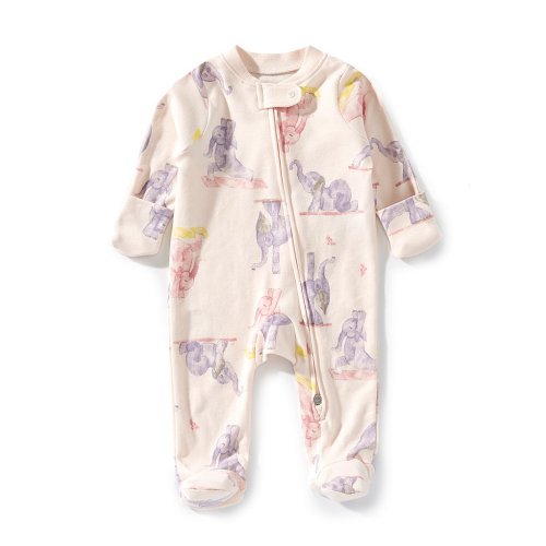 Burt's Bees Baby Girls Long Sleeves Yogi Elephants Sleep & Play Footie