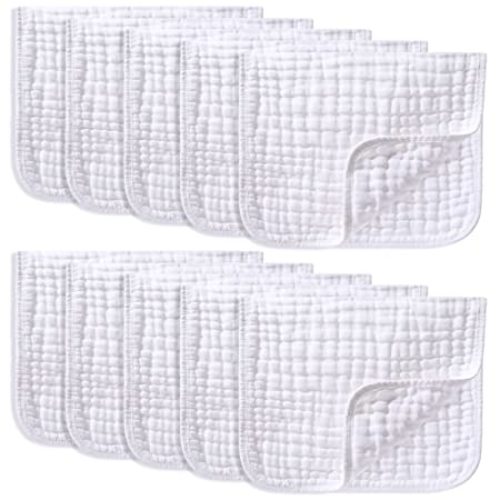 Yoofoss Muslin Burp Cloths 10 Pack Baby Washcloths Large 20''X10'' 100% Cotton 6 Layers Super Soft and Absorbent - White