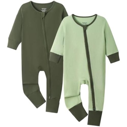 Bafeicao Baby Rayon of Bamboo Pajamas Sleeper with Mitten Cuffs Ribbed 2 Way Zipper Romper Long Sleeve Footless Pjs Sleepers