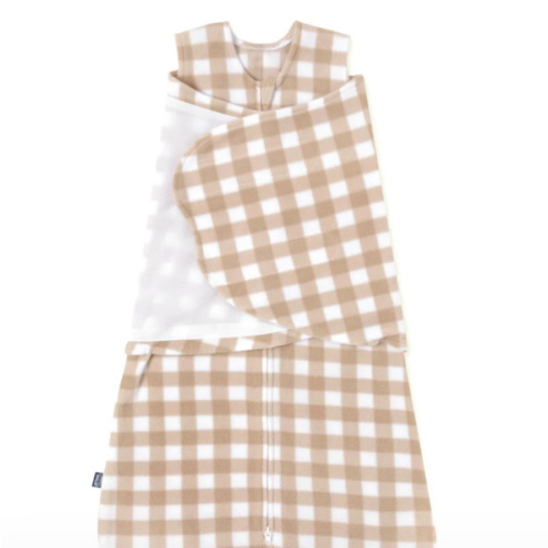 Tan Gingham Micro-Fleece Swaddle Newborn | HALO
