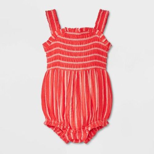 Baby Girls' Ruffle Striped Romper - Cat & Jack™ Red 6-9m