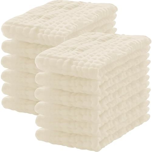 12 Pack Muslin Burp Cloths 100% Cotton Muslin Cloths Large 20''x10'' Extra Soft and Absorbent Baby Burping Cloth - Ivory