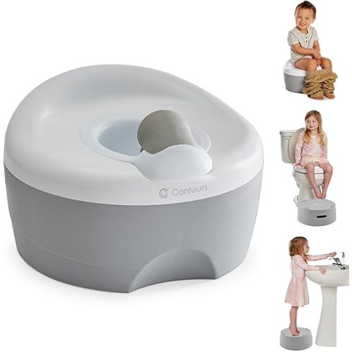 Contours Bravo 3-Stage Potty Training System with Potty Chair, Toilet Trainer, Step Stool, Potty for Boys, Portable Potty for Infant &Toddler Travel, Potty Training Toilet for Boys and Girls - Gray