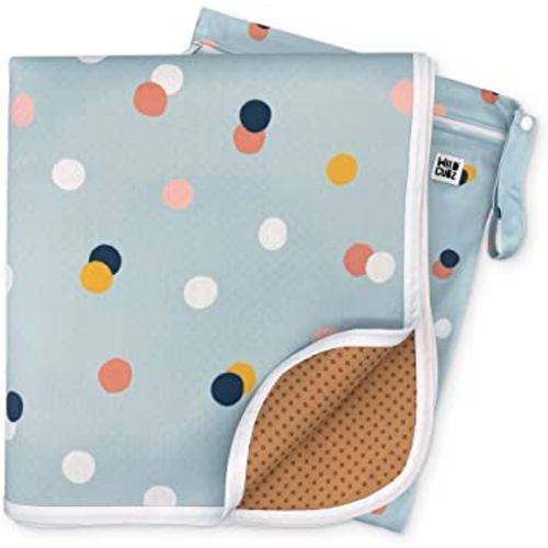 51" Heavy Duty Baby Splat Mat for Under High Chair | includes Wet Bag | Premium Washable Toddler Mat | Baby Led Weaning | High Chair Mat for Floor | Craft Mat | Splash Mat (Dots)