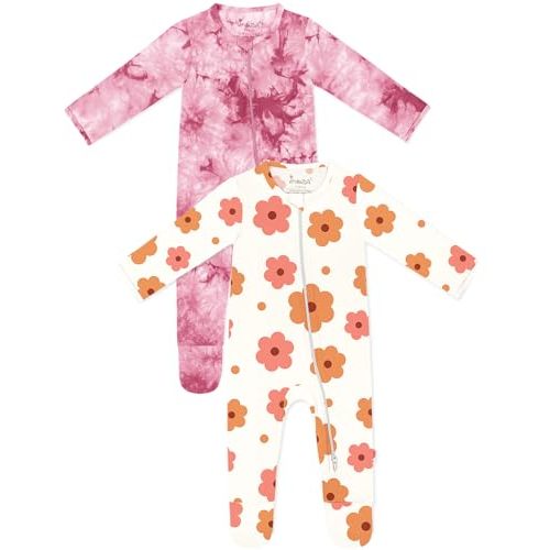 Jimonda Baby Girls Boys Footed Pajamas,Rayon From Bamboo,2 Way Zipper Long Sleeve Soft Sleeper Pjs,Infant Tie-dye Romper