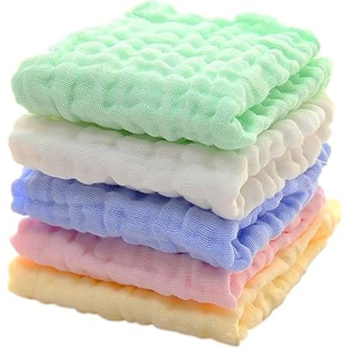 5 Pack (Multicolor) Baby Burp Cloths, Super Soft Cotton Baby Muslin Cotton Drool Towels for Babies, Nursing Rags, Burp Rags. 12 x 12 Inches