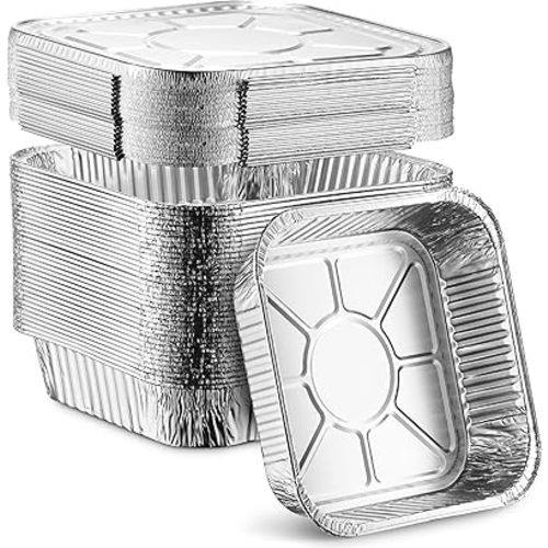 MontoPack 8” Disposable Aluminum Foil Square Baking Pans | 8 x 8 Cake Pan Tin for Broiling, Toaster Oven, Meal Prep, Roasting, Take Out | 20 Pack (8" X 8" With Lids)