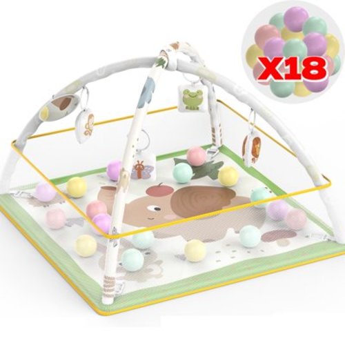 WonderStone 5-in-1 Baby Gym & Play Mat, Tummy Time Toys with Sensory Toys & 18 Balls for Newborns and Infants 0-12 Months,Elephant