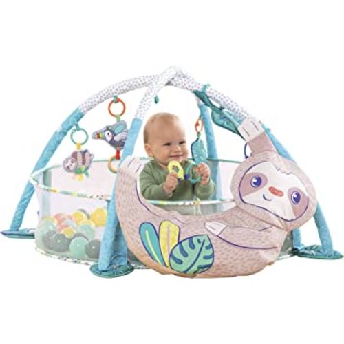 Infantino 4-in-1 Sloth Jumbo - Combination Baby Activity Gym and Ball Pit for Sensory Exploration and Motor Skill Development, for Newborns, Babies and Toddlers