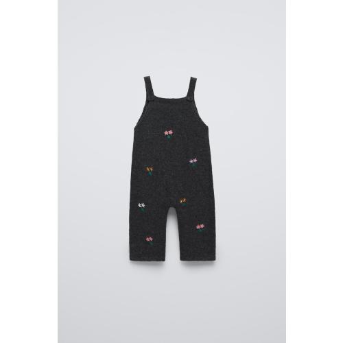 FLORAL EMBROIDERED KNIT OVERALLS - Dark gray | ZARA United States
