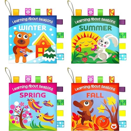 Cloth Books for Babies - Learn About Seasons, Playful Illustrations, Crinkle Pages & Cute Characters - for Babies 24 Months Old(Set of 4)