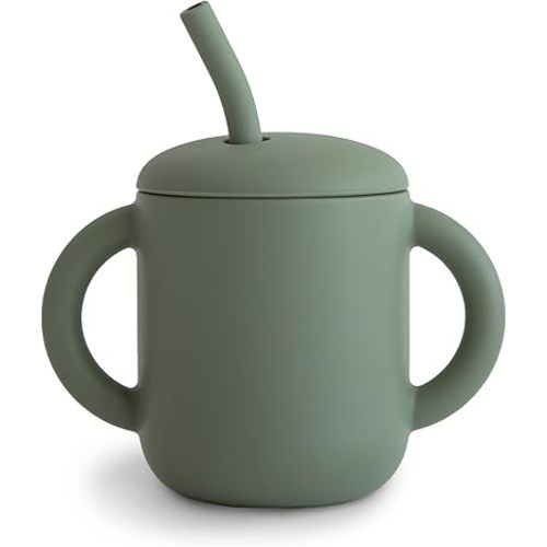 mushie 100% Silicone Training Cup & Straw for Toddlers | 6 Months+ (Dried Thyme)