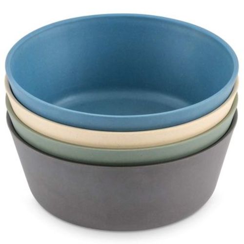 WeeSprout Bamboo Kids Bowls - 10 oz, Set of 4 (Pink, Green, Gray, & Beige)