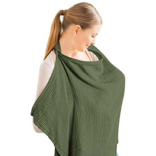 Byseng Nursing Cover for Baby Breastfeeding, Privacy Feeding Cover for Mom, Soft Cotton Nursing Apron with with Arch Neckline - ArmyGreen