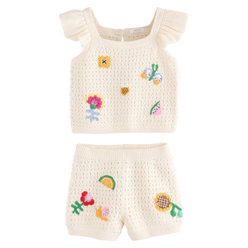 Kids' Crochet Appliqué Open Stitch Cotton Top & Shorts Set, 12-18M
- Only a few left
