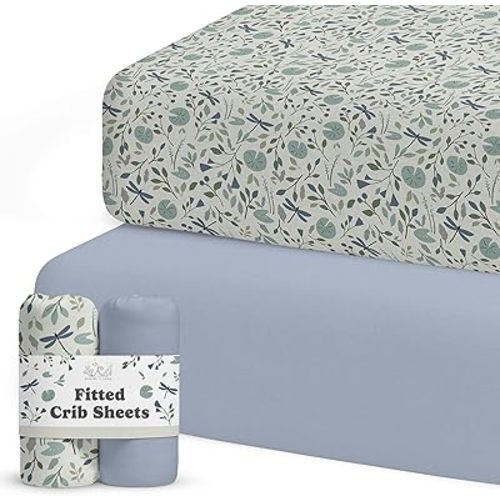 2 Pack Fitted Baby Crib Sheets – Buttery Soft Organic Cotton Blend (Stillwater Pond)