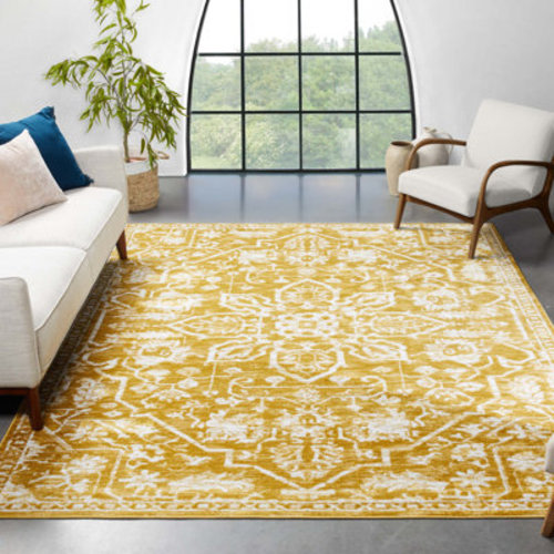 Bungalow Rose Well Woven Dazzle Vintage Bohemian Floral Gold Rug & Reviews | Wayfair