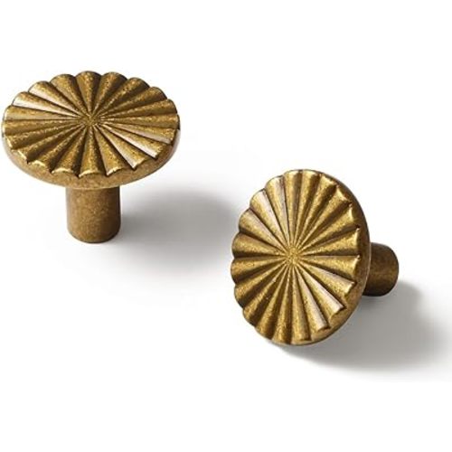 2 Pack Antique Brass Cabinet Knobs Vintage Flat Drawer Pulls Kitchen Cupboard Bathroom Dresser Cabinet Hardware Handles Zinc Alloy
