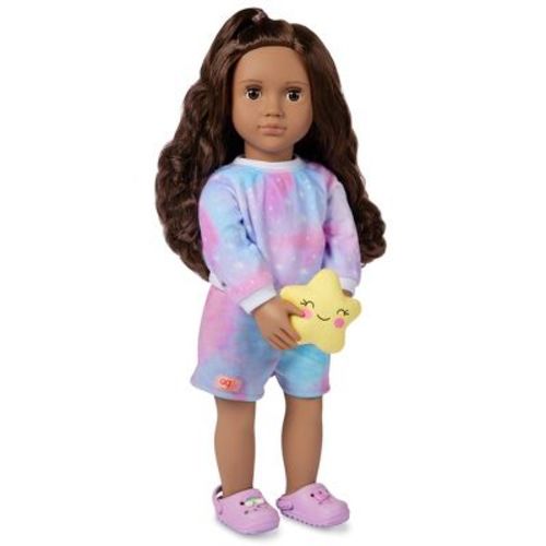 Our Generation Carmen 18" Doll with Tie-Dye Pajama, Star Plush and Shoe Charms Accessories