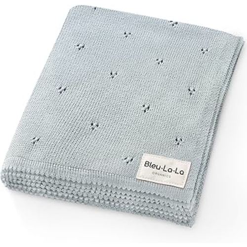 Organic Pointelle Receiving Swaddle Blanket for Boys - 100% Luxury Organic Soft Cotton Knit Warm Cozy Cuddle Stroller Crib Blanket for Newborns, Infants, & Toddlers (Powder Blue)