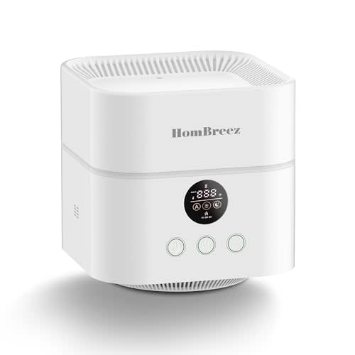 HomBreez Air Purifier and Humidifier Combo for Bedroom, Covers Up to 200ft², H13 True HEPA Filter, 500ML Water Tank, Quiet Cool Mist Top Fill Essential Oil Diffuser for Baby, Pet Room, White