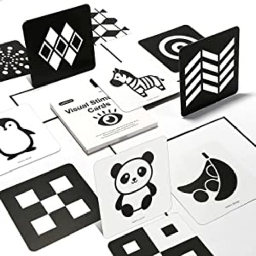 beiens High Contrast Baby Flashcards, Newborn Brain Development Toys, Visual Stimulation Learning Activity Cards, 20 PCs 40 Pages 5.5'' x 5.5'' Educational Infants Gift - Black & White(for 0-3 Months)