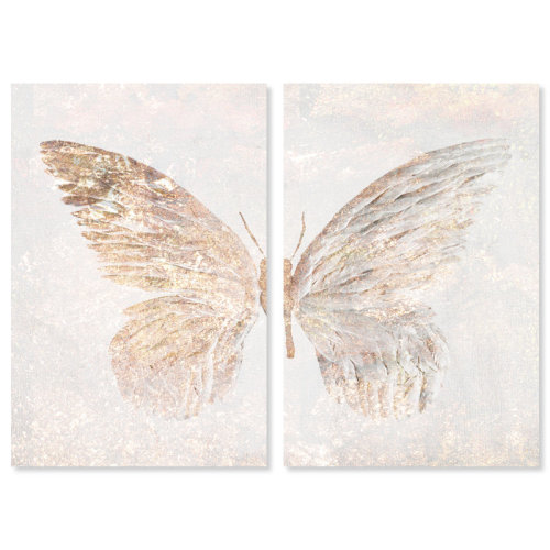 Oliver Gal Prints Animals Golden Butterfly Glimmer Two Piece Insects by Oliver Gal - Painting on Canvas & Reviews | Wayfair