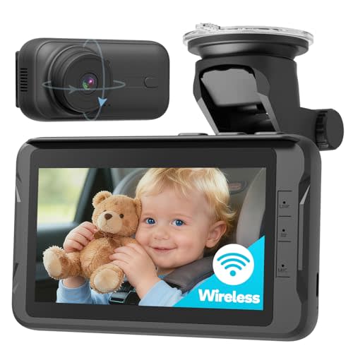 Totsafe Wireless Baby Car Camera, Car Baby Monitor No Wi-Fi Needed, Auto Night Vision IR-Cut Adjustable Lens, Long Battery for Rear-Facing Seat Long Trips, Newborn Travel Essentials