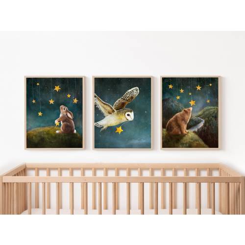 Woodland Animal Nursery Prints,  Boy or Girl Nursery Art, Forest Animals Painting
